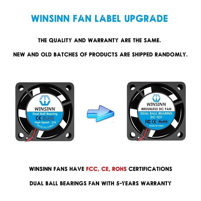 WINSINN 40mm 12V Fan - Dual Ball Bearing 8000 RPM 4020 Cooling Fan Replacement for 3D Printer/PC Cooling/Automotive, 30cm Cable with XH2.54-2PIN, Brushless 40x20mm (4Pcs) - Image 3